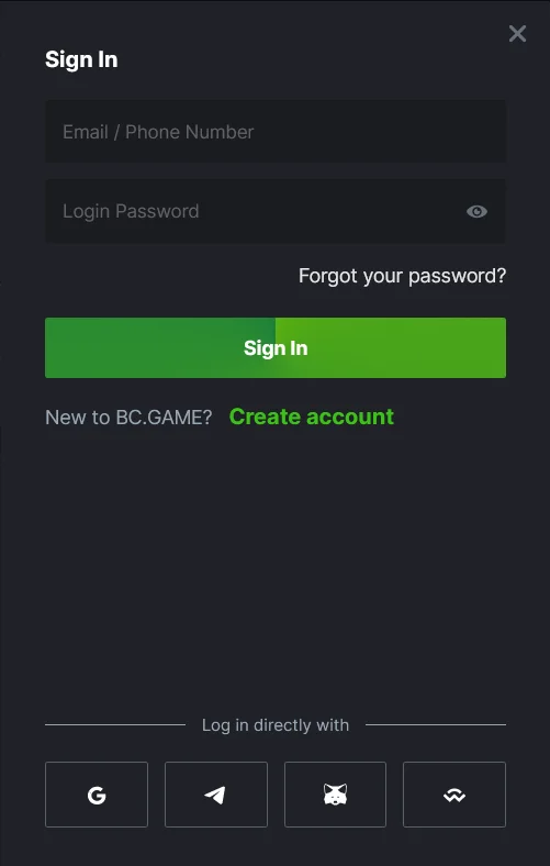 Registration BC.Game on mobile app